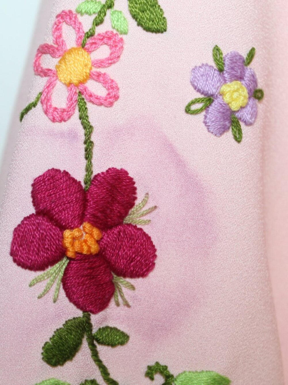 Vintage 70s women's blouse pink handmade pointed collar floral embroidered - Picture 10 of 11